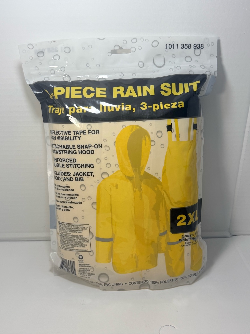 Kids Yellow 3-Piece Rain Suit with Hood and Bib - 2XL